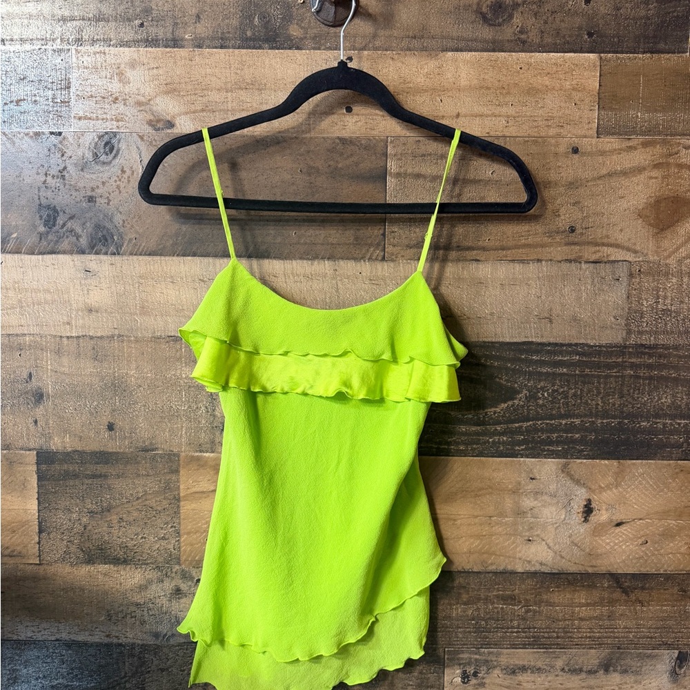 Nanette Lepore Silk Ruffle Camisole - Lime Green (Size 10)